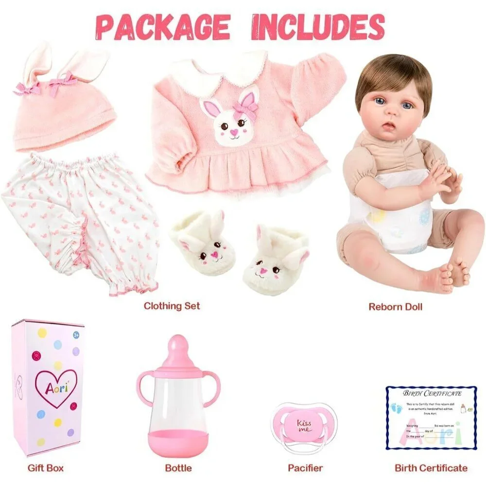 🆕22inch Soft Vinyl Body Newborn Baby Poseable Limbs Open Eyes Reborn Pink Girl
